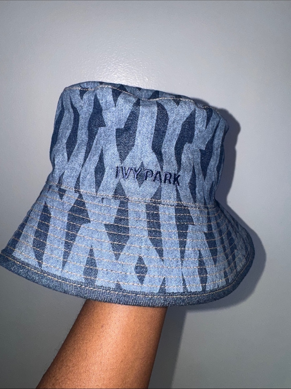 IVY PARK Blue Denim Patterned Bucket Hat